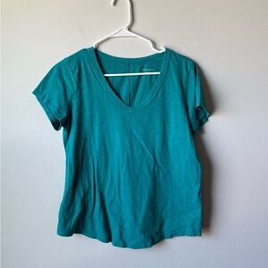 Eileen Fisher Teal Boxy Fit Short Sleeve V-Neck Top